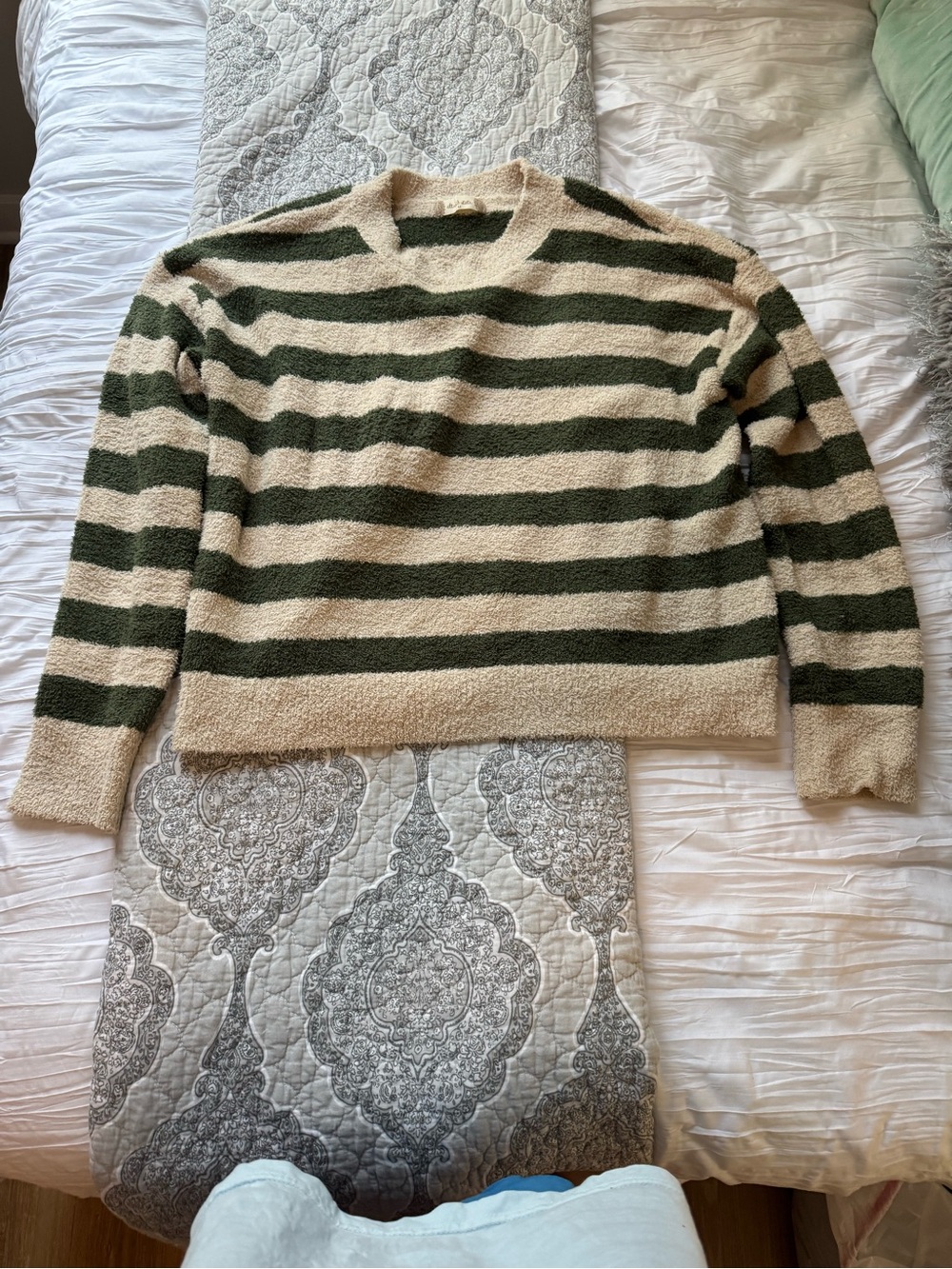 Altar'd State Olive and Cream Striped Crewneck Sweater